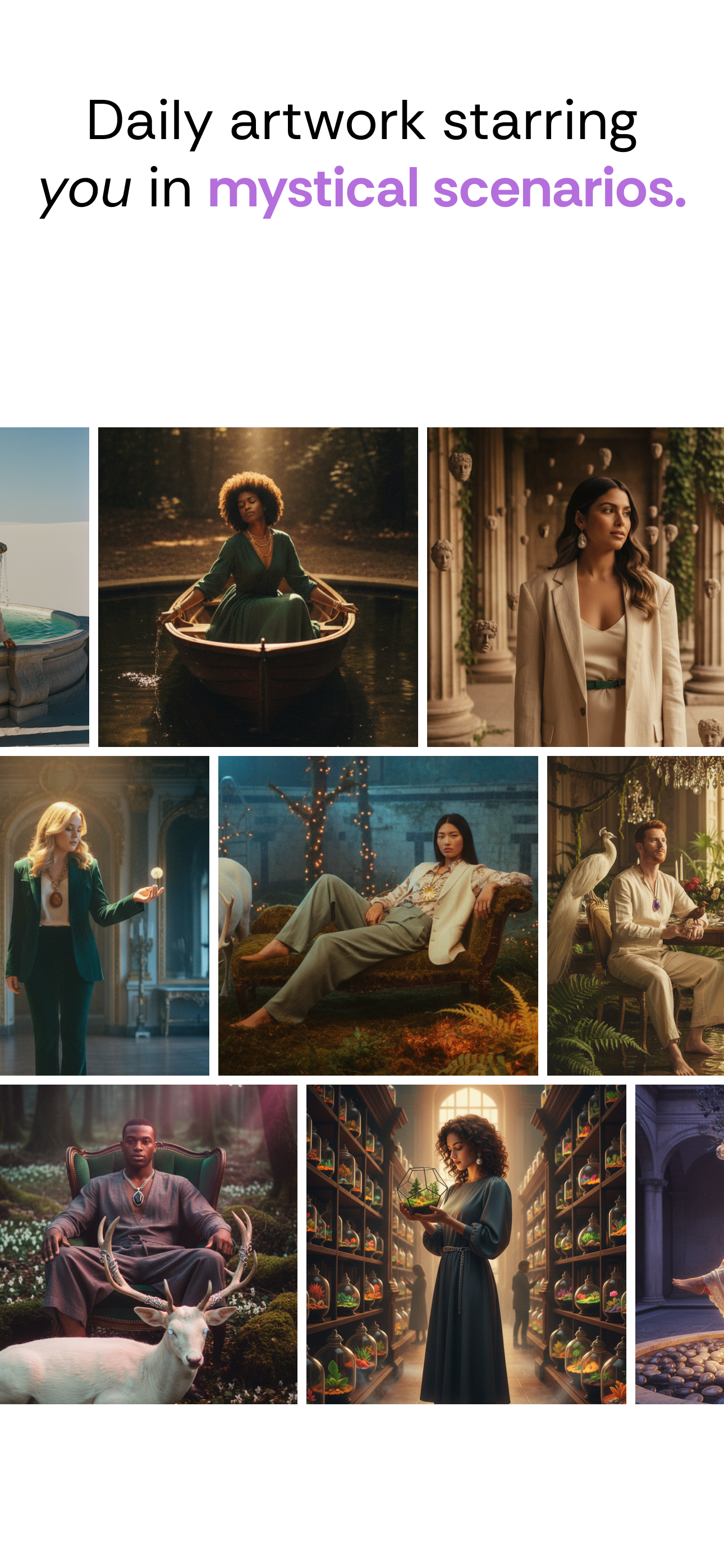 Gliph screenshot showing a layered zodiac chart collage with stars and card panels.